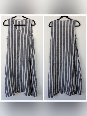 CP Shades Linen Striped Midi Dress Size M Flowy Casual